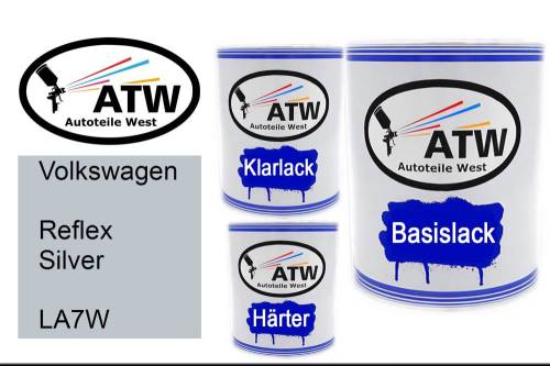 Volkswagen, Reflex Silver, LA7W: 1L Lackdose + 1L Klarlack + 500ml Härter - Set, von ATW Autoteile West.